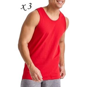 Hanes Men's 3-Pack Essentials Top Pack Midweight Cotton Tank Tops - Scarlet - S